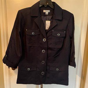 CJ Banks Women's Dark Navy Button Front Jacket w 4 Front Pockets - NWT